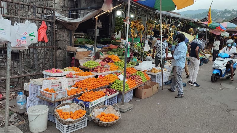 mercado central de la ciudad y puesto de fruta y locales