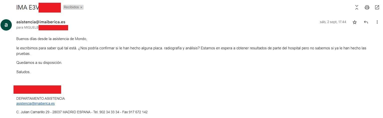 captura del email de Mondo