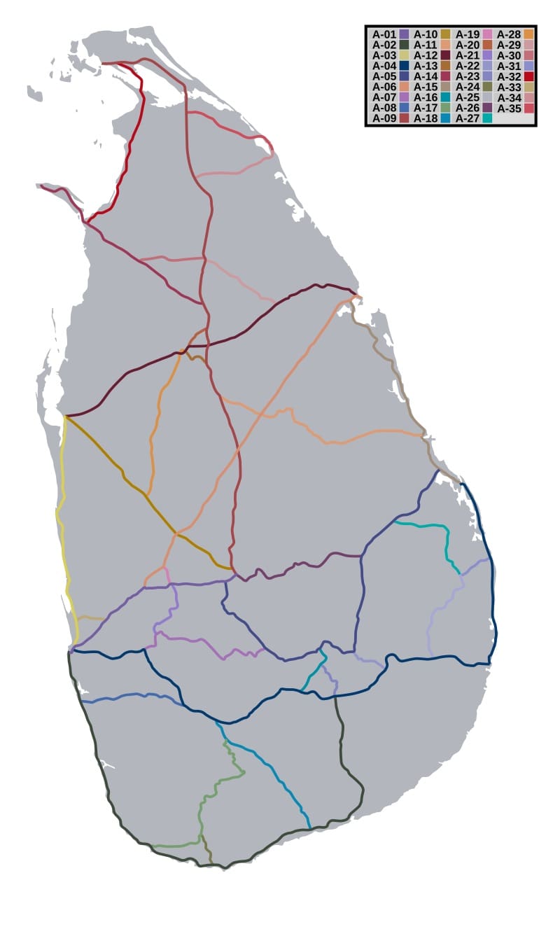 mapa de carreteras principales sri lanka