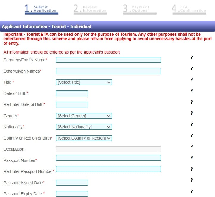 solicitud visado Sri Lanka datos
