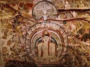 pintura de buda en el techo de la cueva 2 del templo del oro